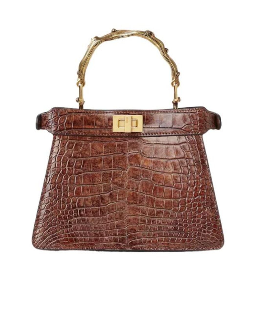Fendi Brown Light Stonewash Effect Crocodile Leather Bag