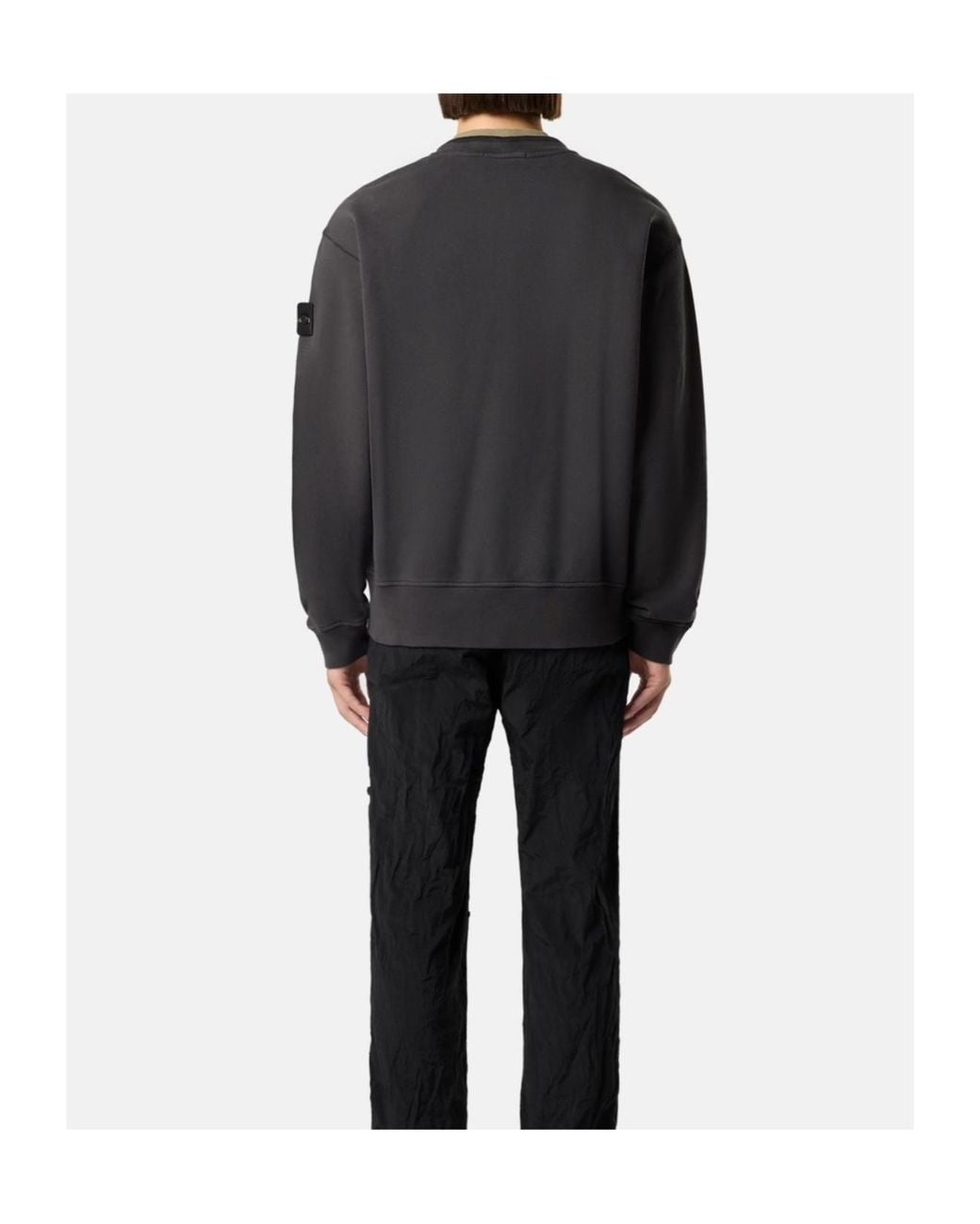 Stone Island Black Oversized-Fit Crewneck Sweatshirt With Ribbed Trims for men