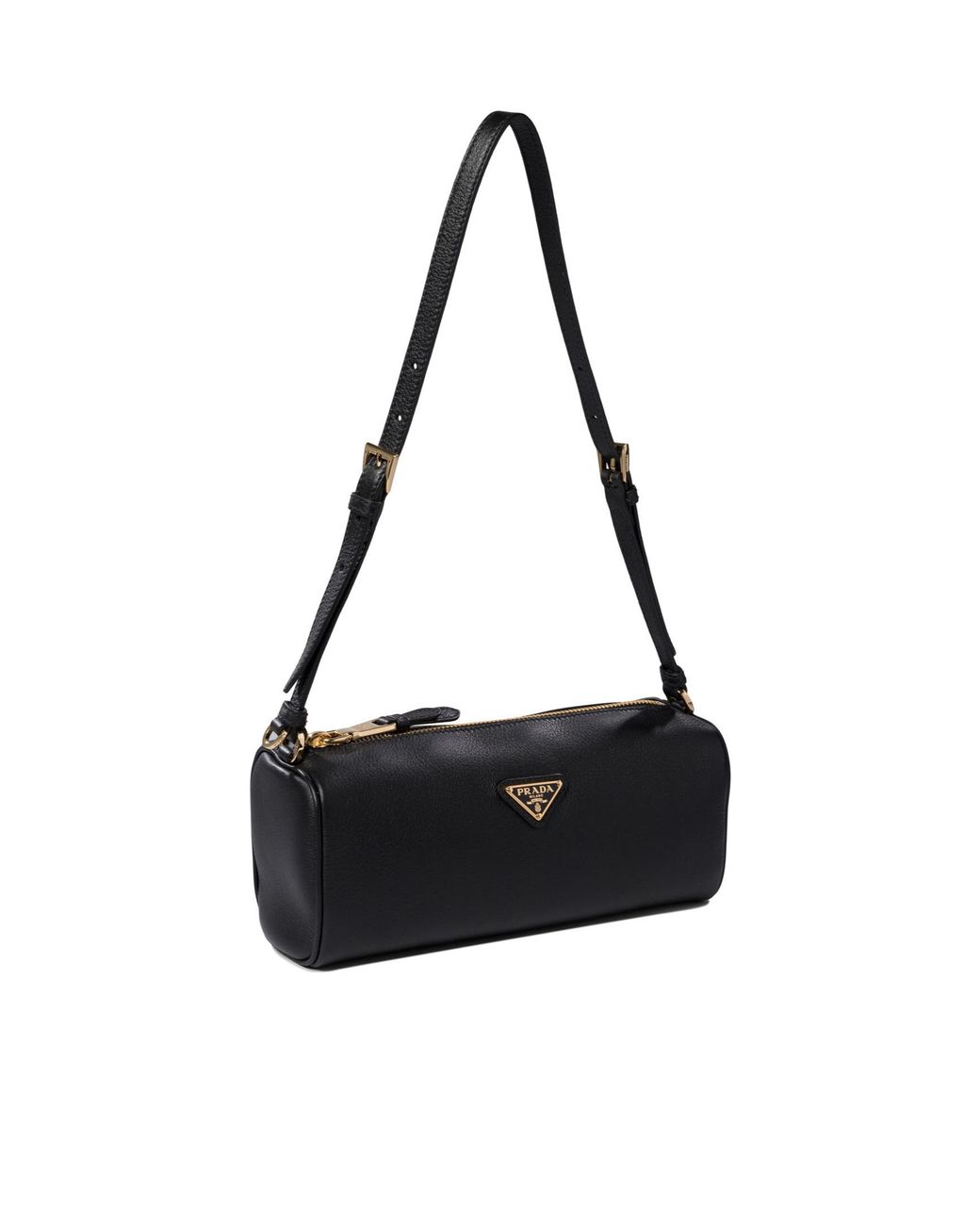 Prada Black Logo Plaque Zipped Shoulder Bag