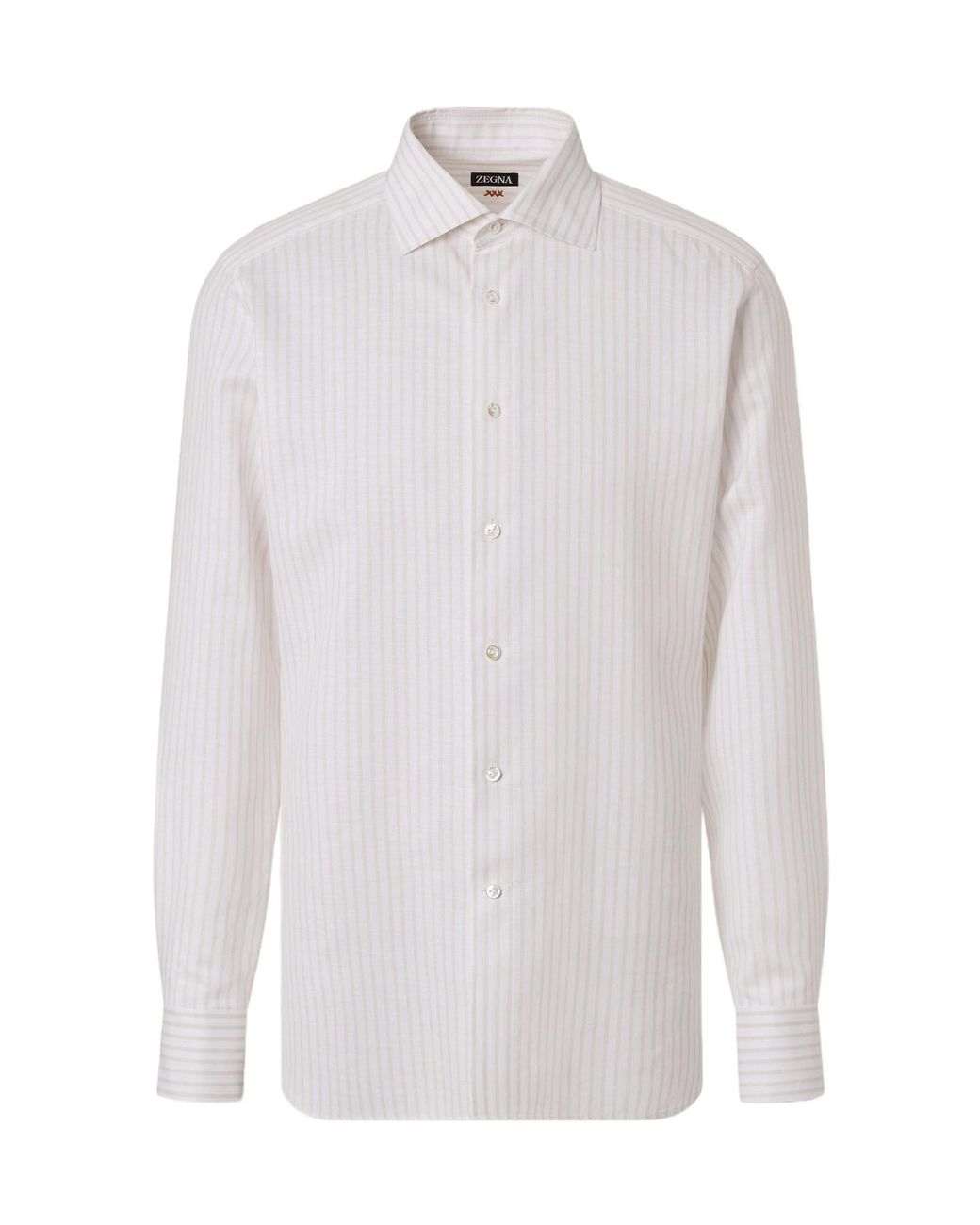 Zegna White Light Taupe And Striped Cotton Linen And Silk Shirt for men