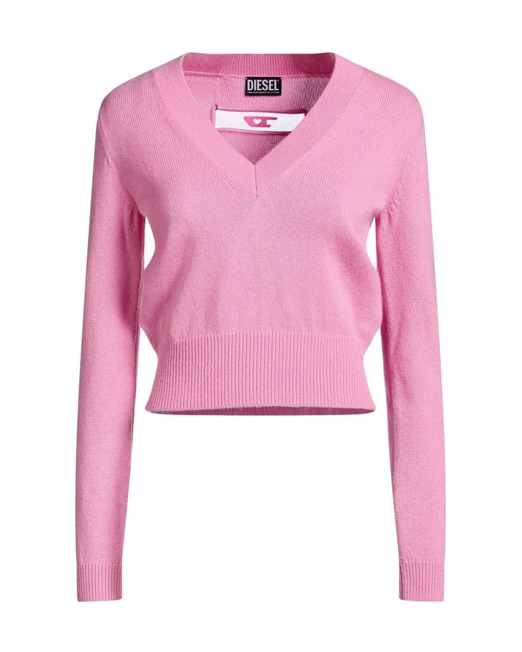 DIESEL Pink Solid Color Wool V-Neck Long Sleeve