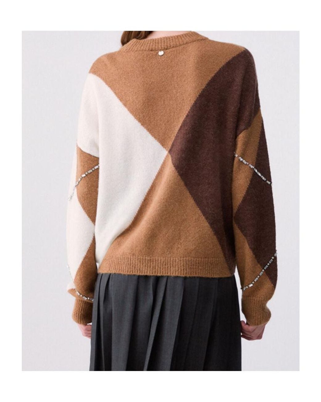 Liu Jo Brown Argyle Embellished Jumper