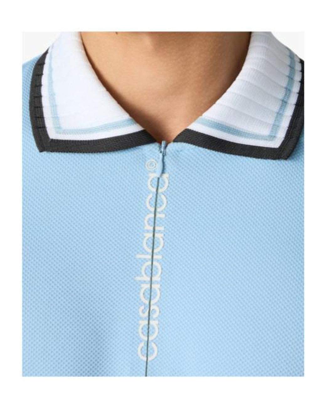Casablanca Blue Zip-Piqué Polo Shirt for men