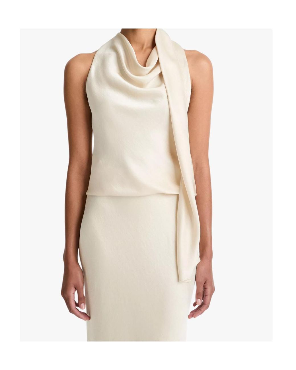 Vince Natural Draped Scarf-Neck Sleeveless Top