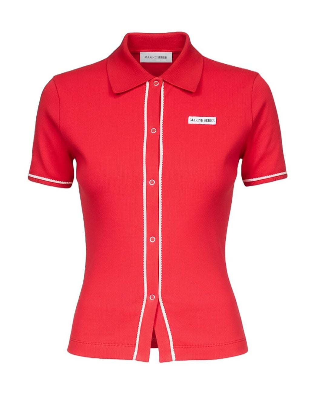 MARINE SERRE Red Light Ribbed Jersey Polo T-Shirt