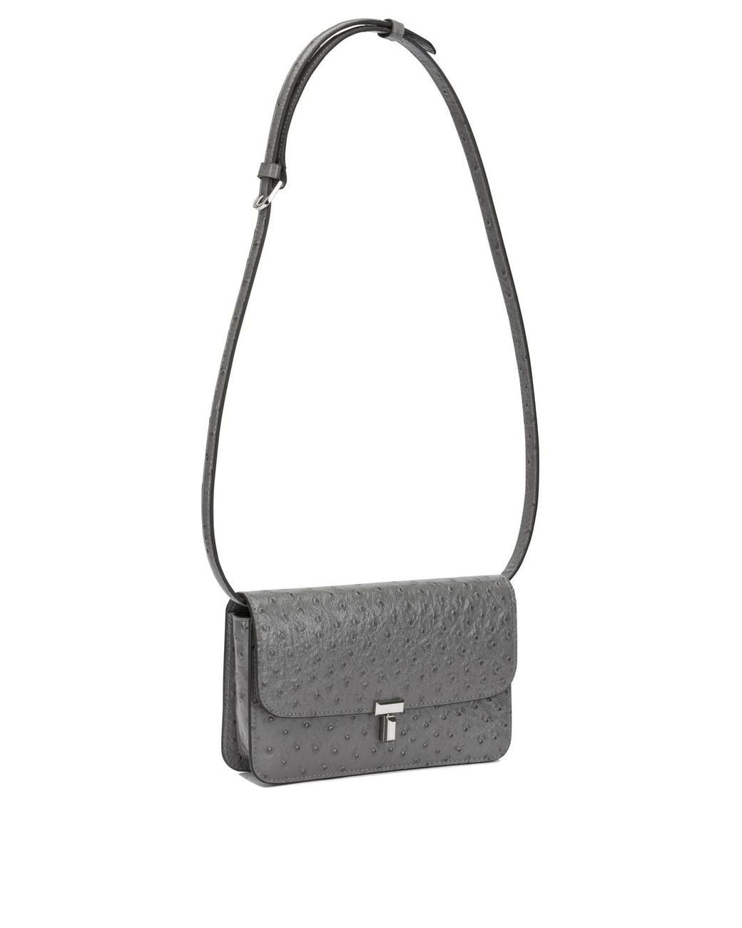 Totême  Gray T-Lock Ostrich-Effect Crossbody Bag
