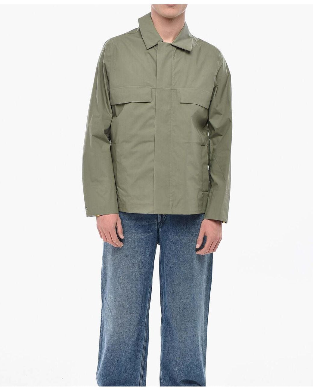 K-Way Green Utility Jacket With Hidden Button Closure for men