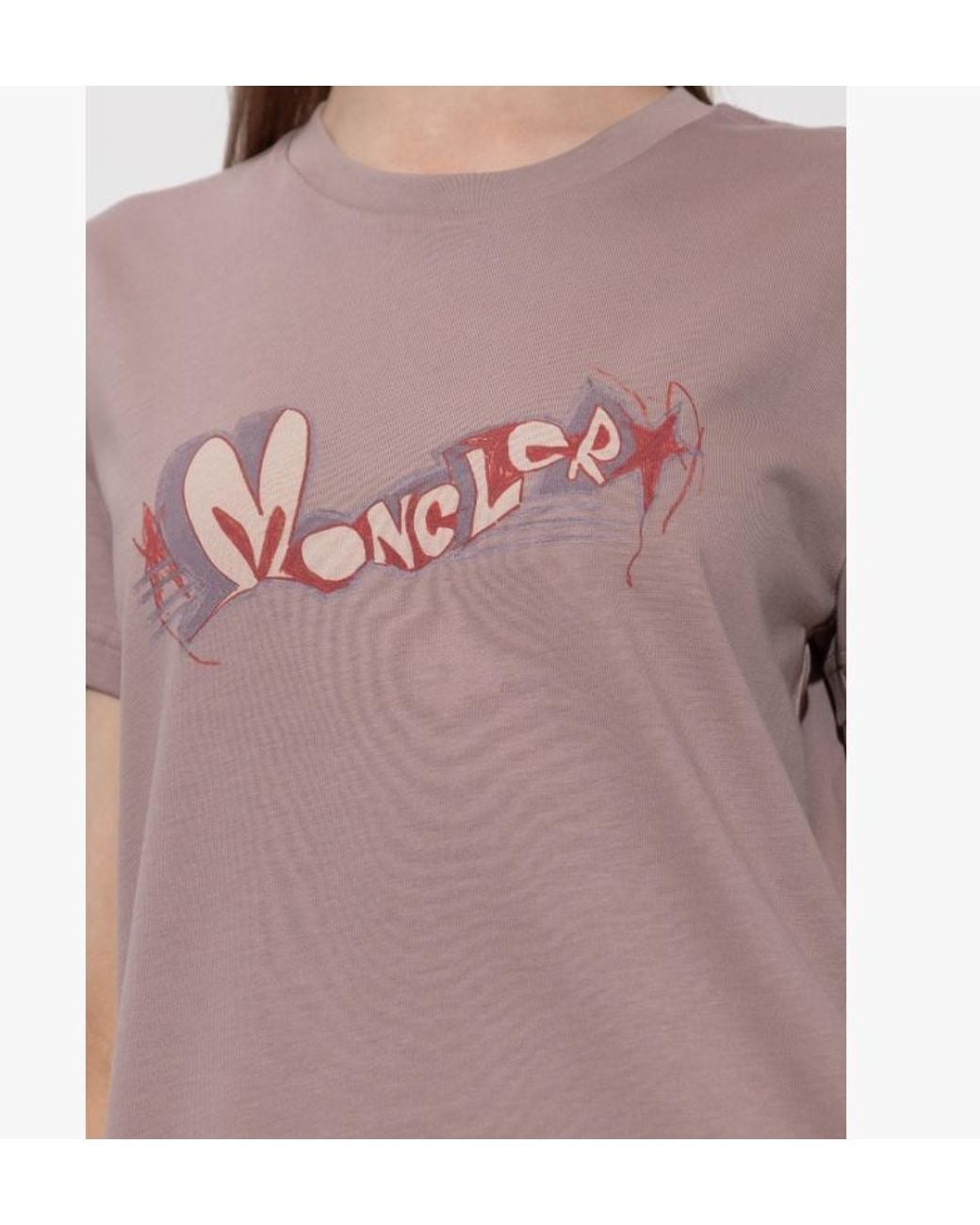 Moncler Pink Logo Printed Crewneck T-Shirt