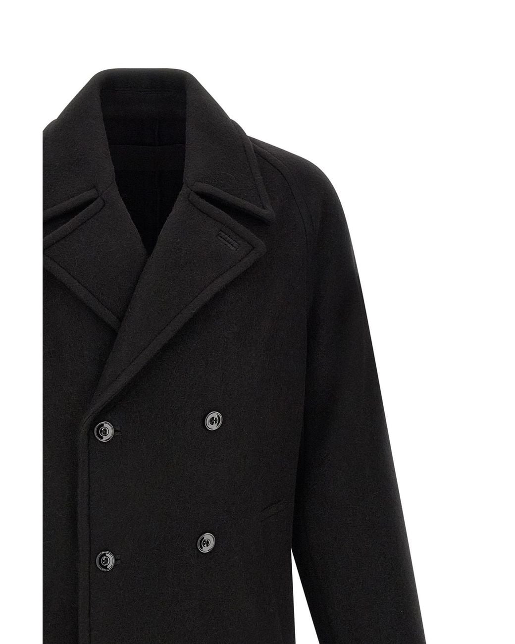 Lemaire Black Double Breasted Soft Coat for men