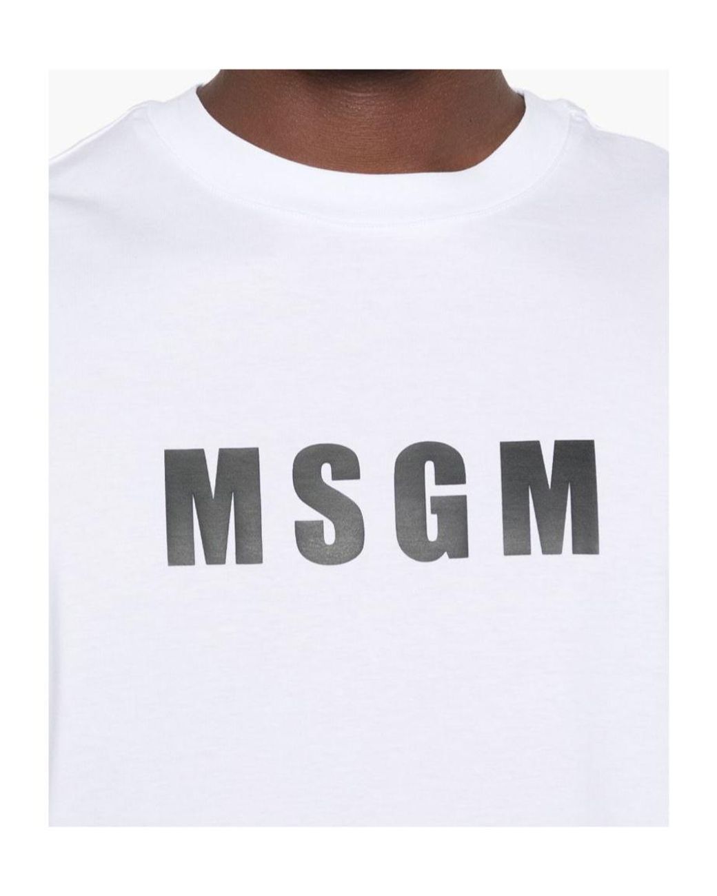 MSGM White Logo-Printed Crewneck T-Shirt for men