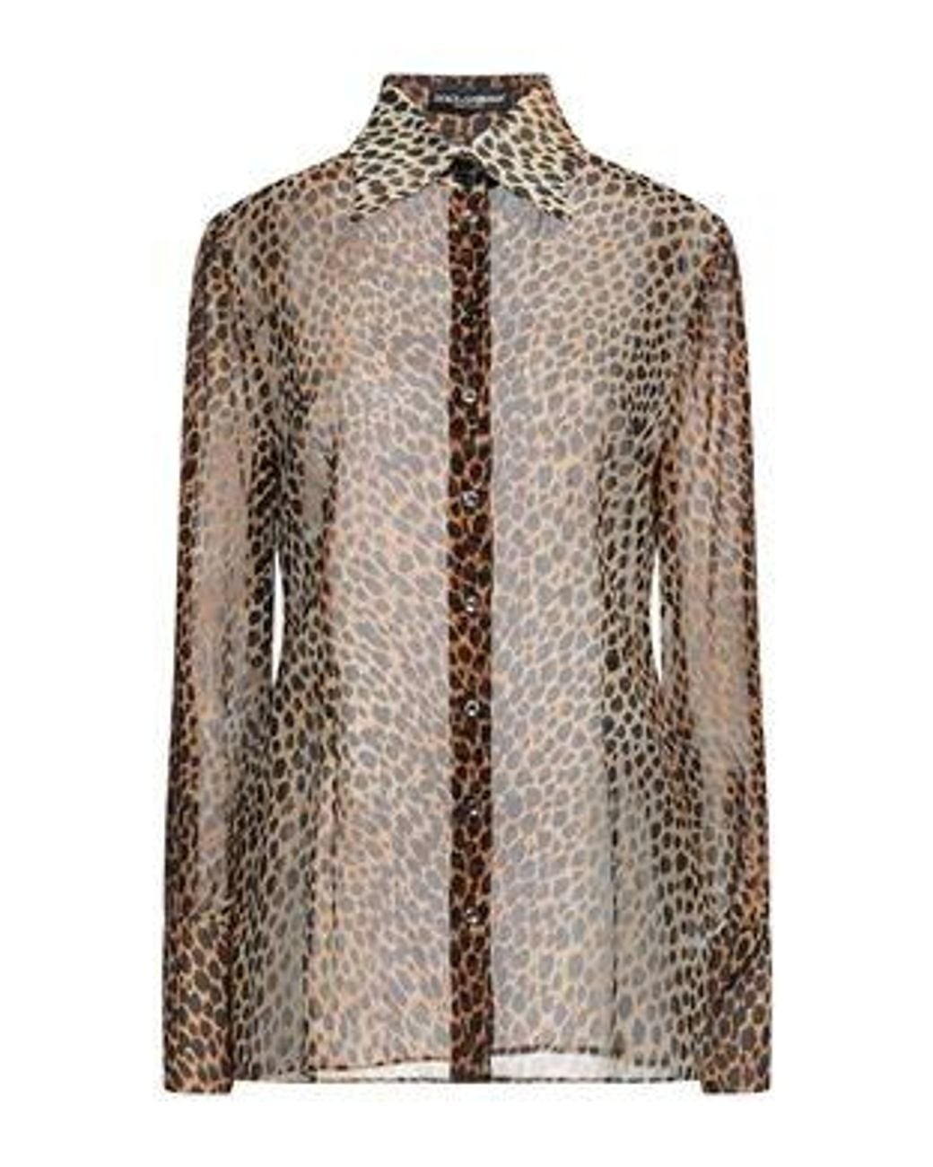 Dolce & Gabbana Brown Leopard Print Chiffon Long-Sleeve Shirt