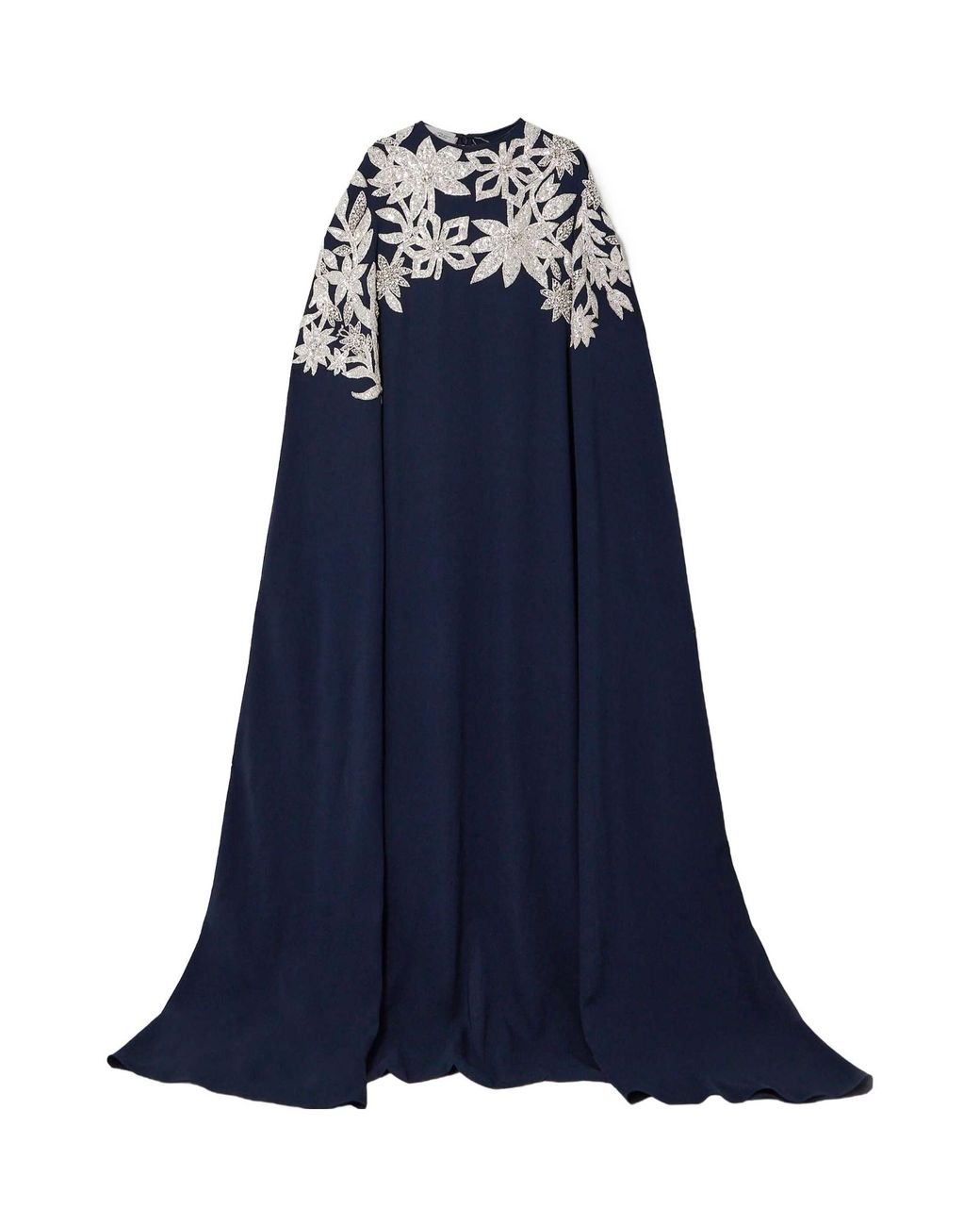 Oscar de la Renta Blue Cloak Effect Decorated Dress