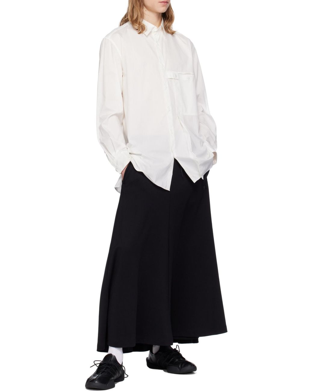 Y-3 White Long-Sleeved Straight Hem Shirt for men