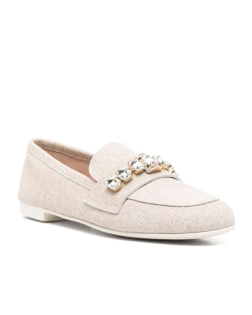 Casadei Natural Crystal-Embellished Loafers