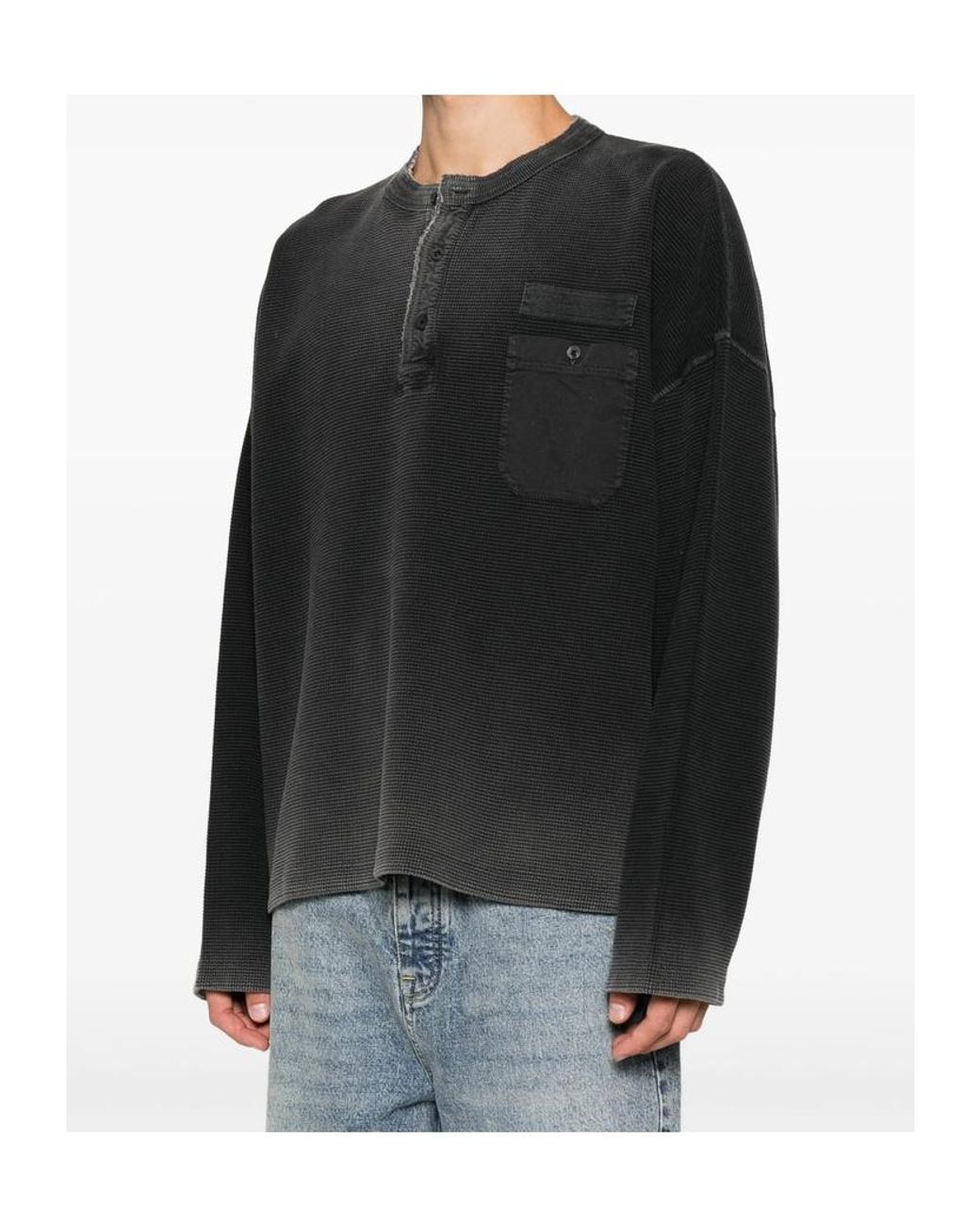 Represent Black Button-Neck Pocket Sweatshirt for men