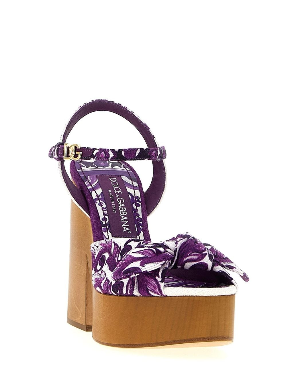 Dolce & Gabbana Purple Platform Sandals With 'Majolica' Print