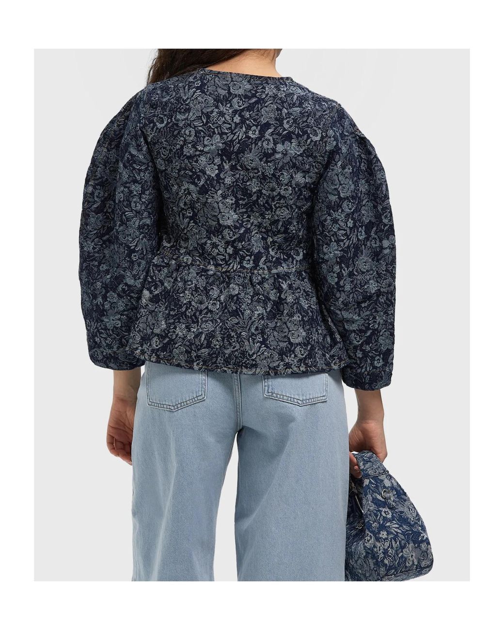 Ganni Blue Floral-Pattern Denim Blouse