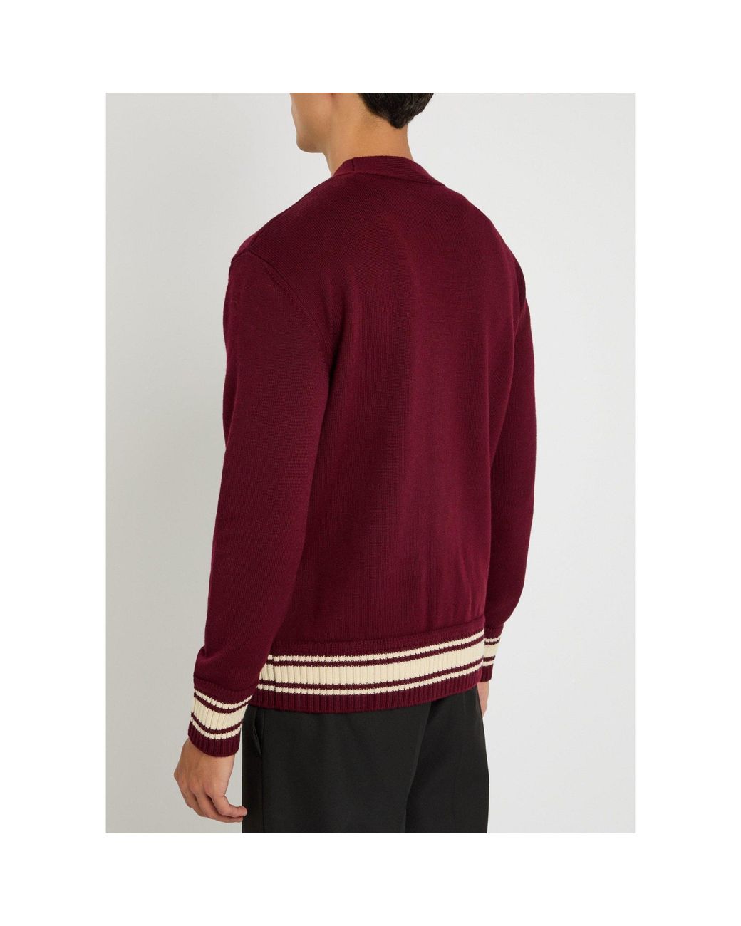 Moncler Red Virgin Wool Logo Cardigan for men