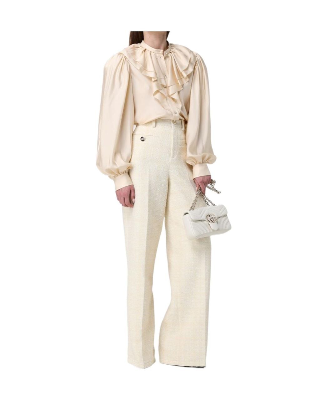 Gucci White Gg Marmont Small Shoulder Bag