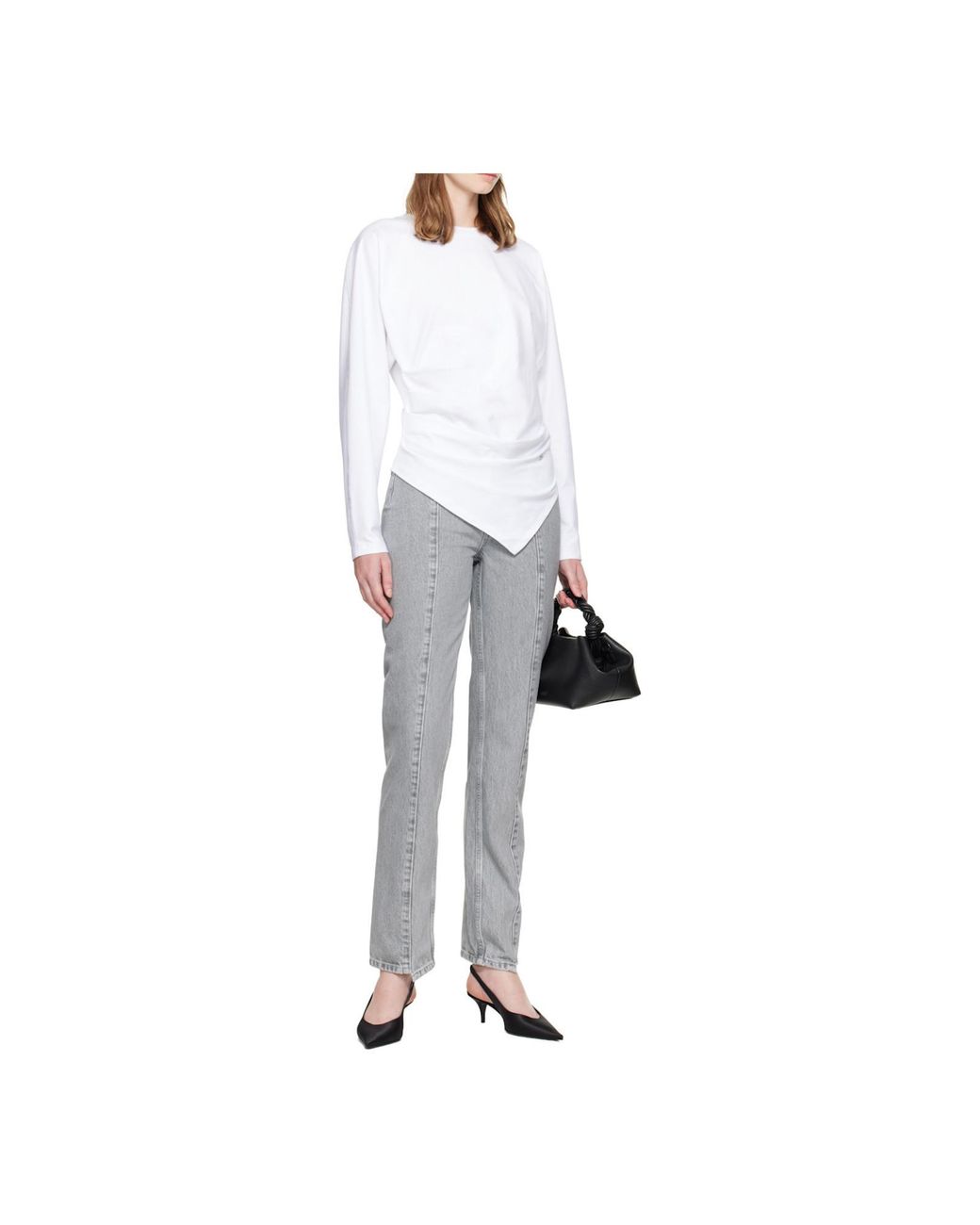 Ganni White Asymmetric Crewneck T-Shirt