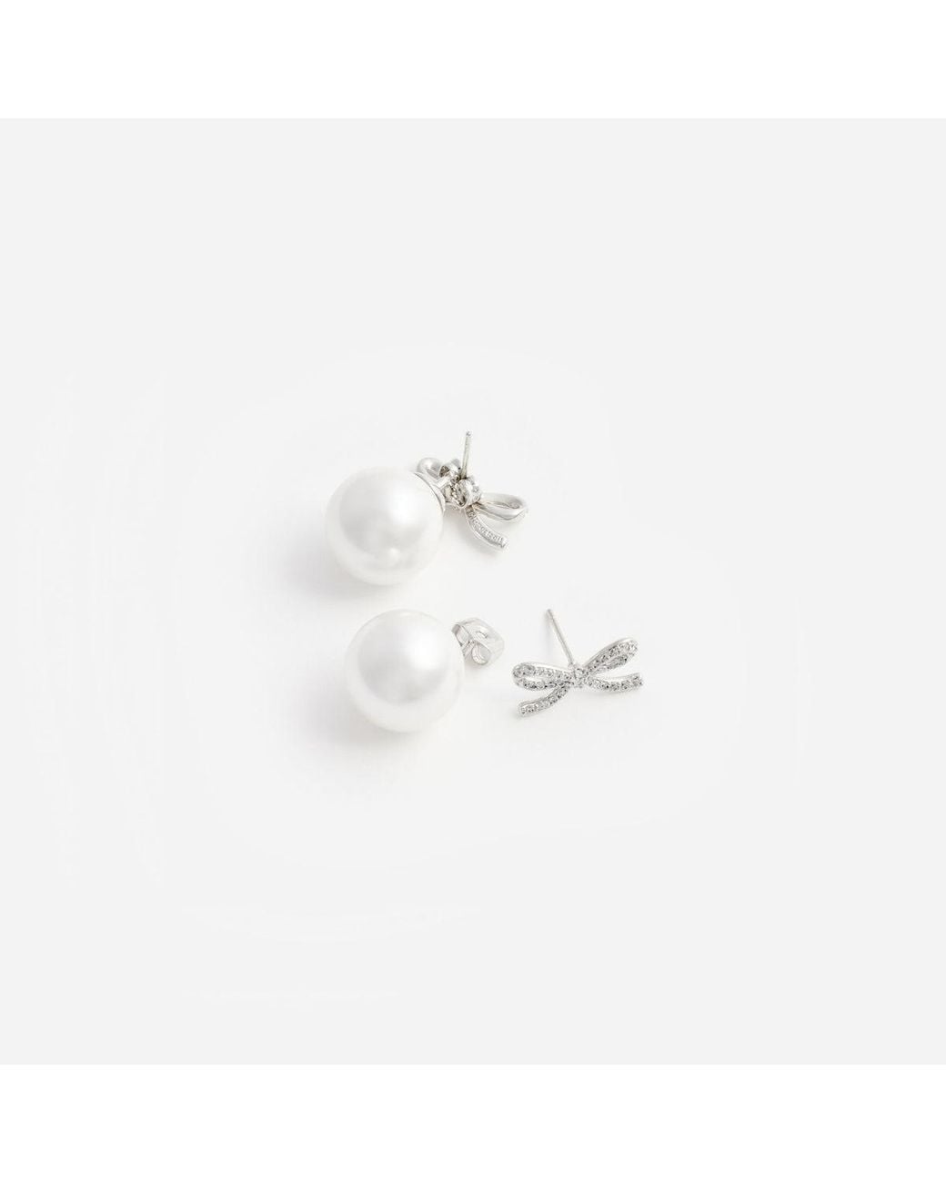 Self-Portrait White Crystal Bow Pearl Earrings