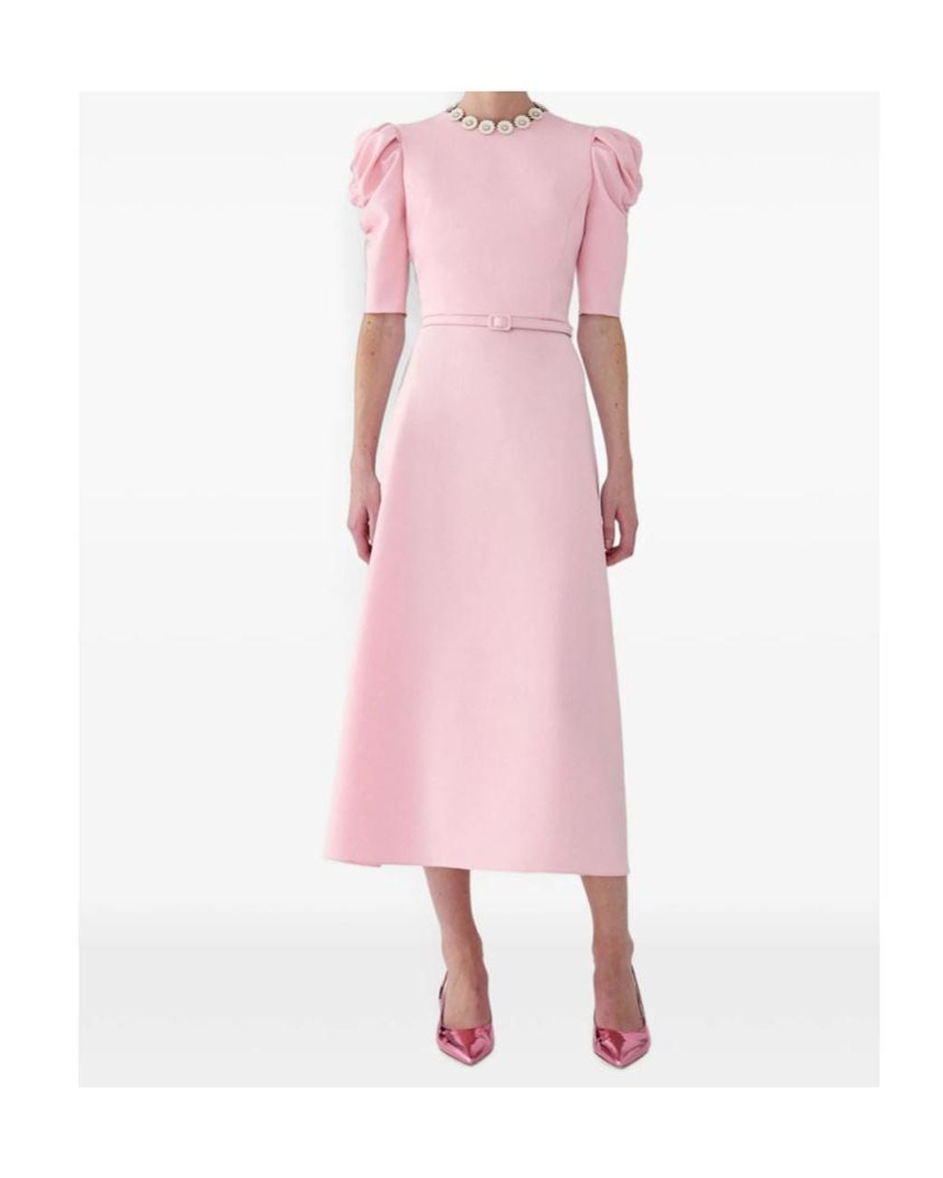 Carolina Herrera Pink Puff-Sleeve Midi Dress