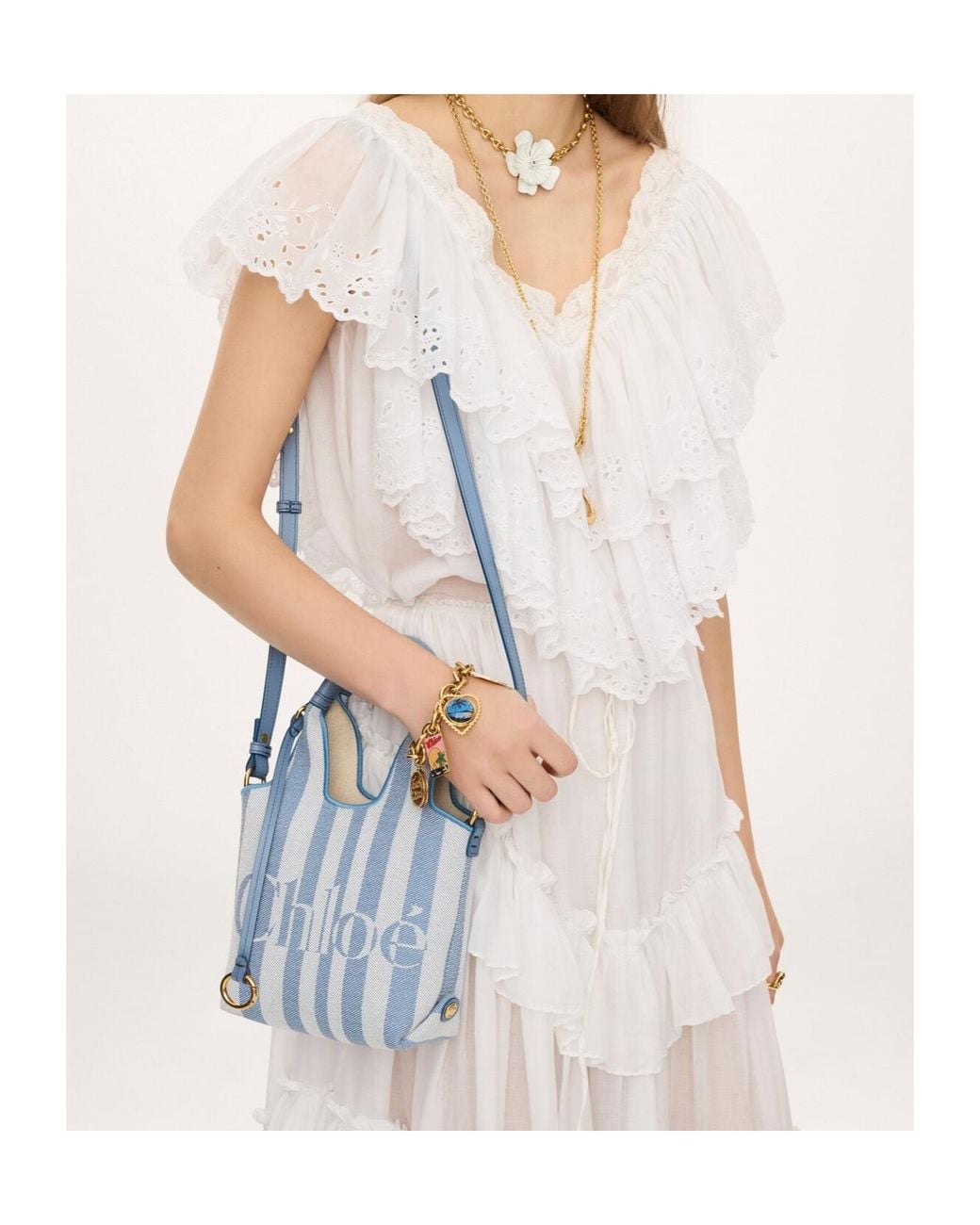 Chloé Blue Chloé Striped Logo Detailed Tote Bag