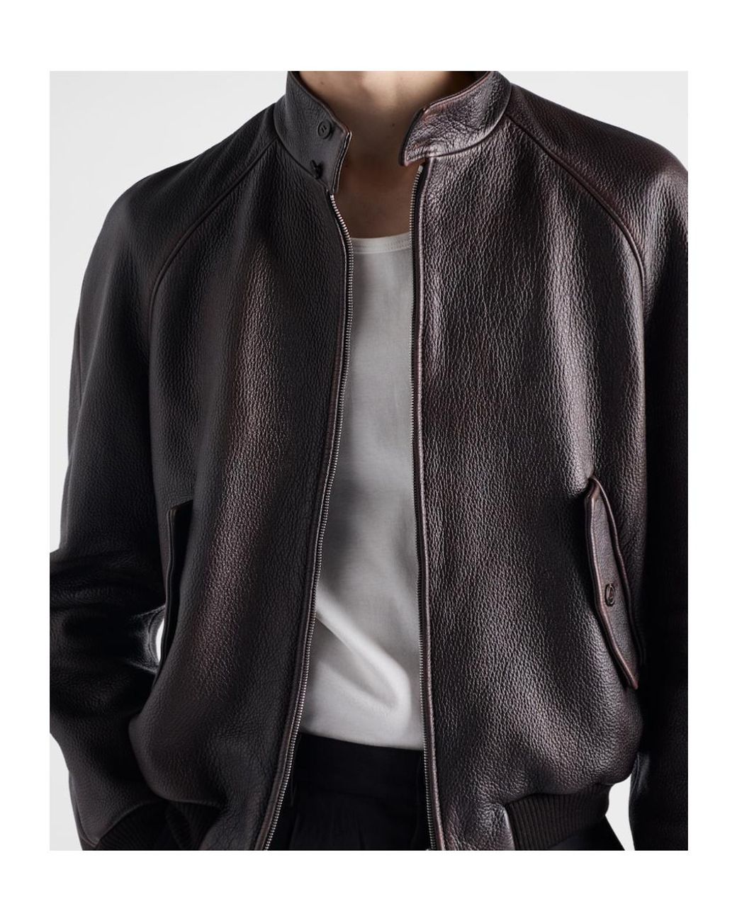 Prada Brown Leather Bomber Jacket for men