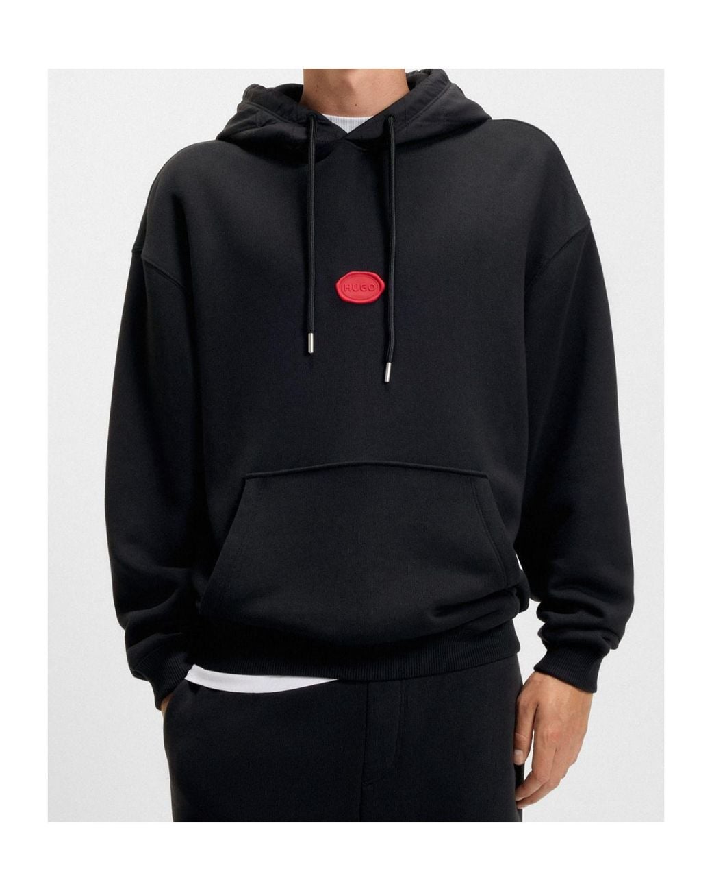 Boss Black Embroidered-Logo Drawstring Hoodie for men