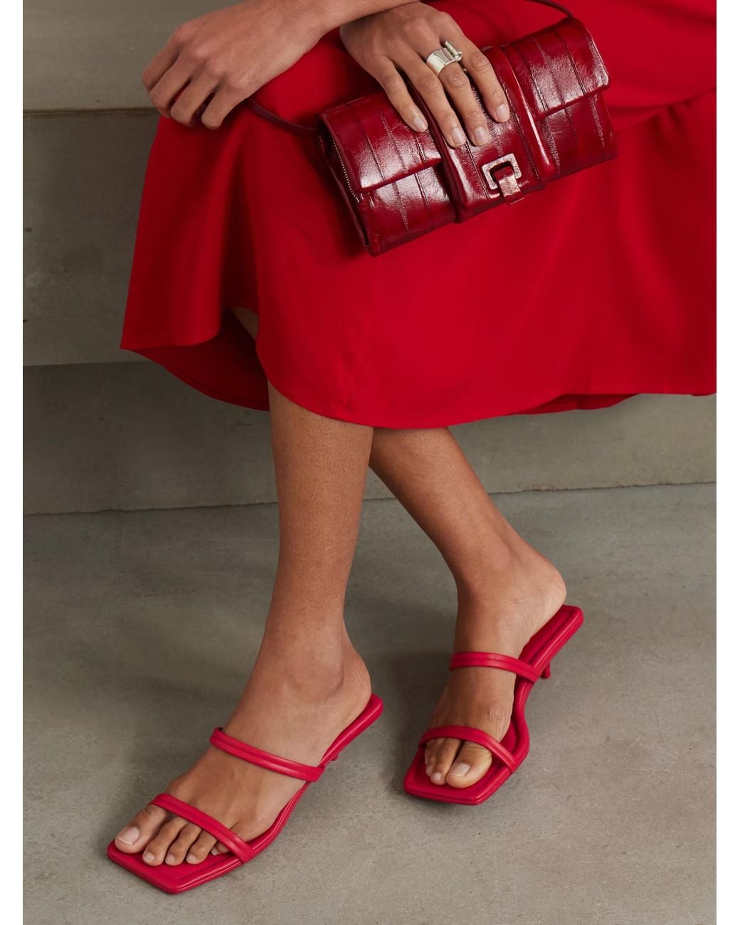 St. Agni Red Leather High-Heeled Sandals