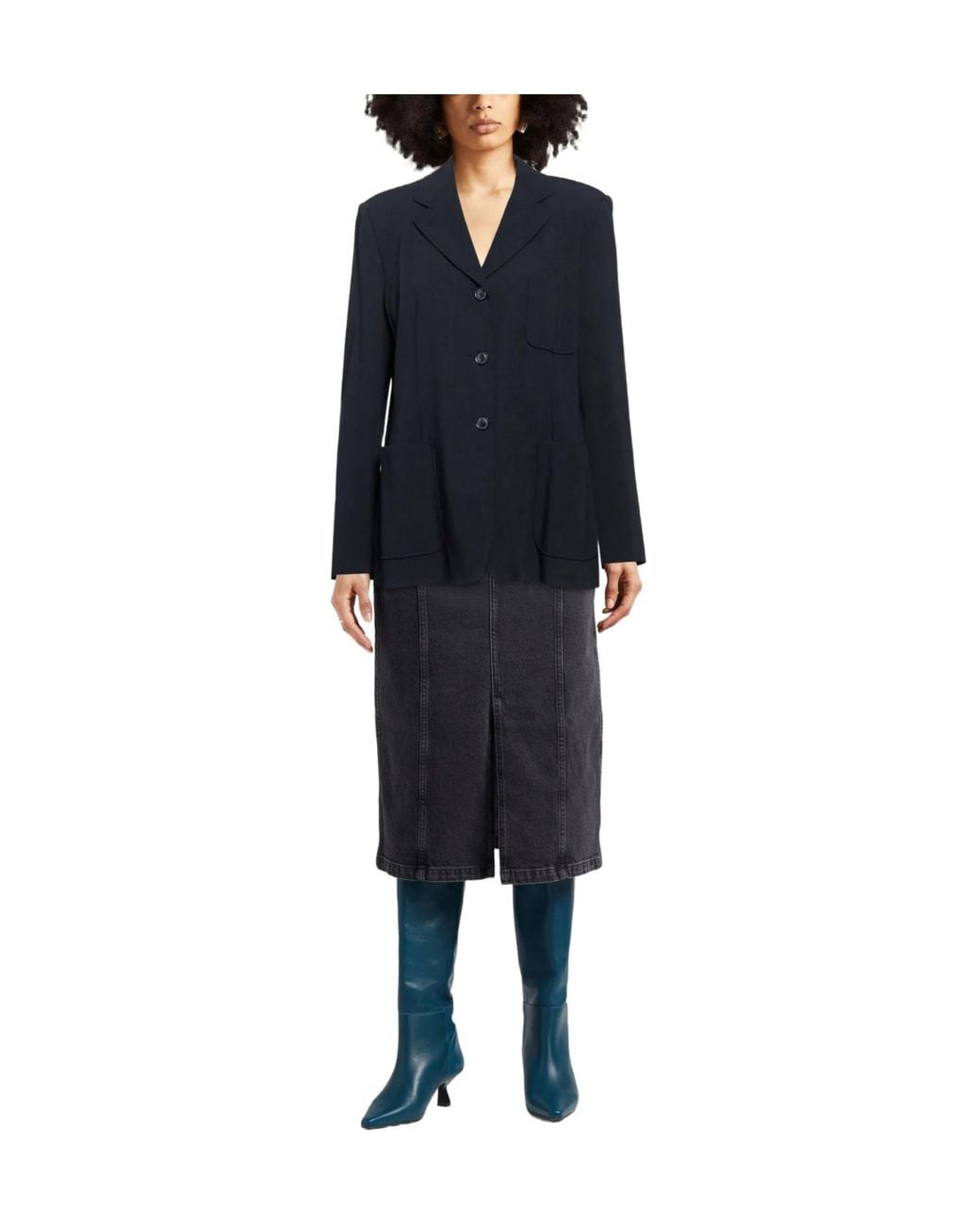 Weekend by Maxmara Blue Blazer Virgin Wool, Viscose, Polyamide, Elastane