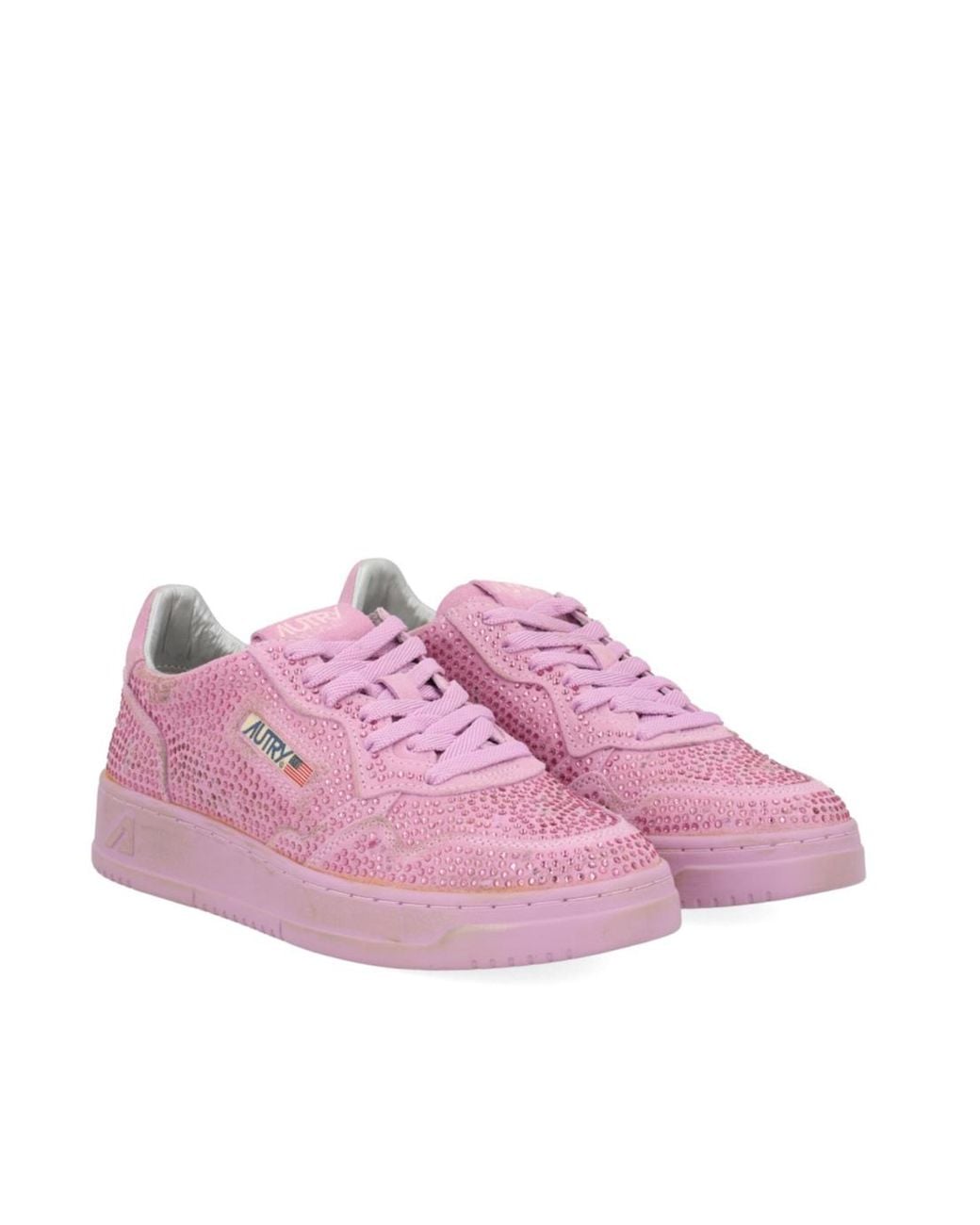 Autry Pink Embellished Lace-Up Sneakers