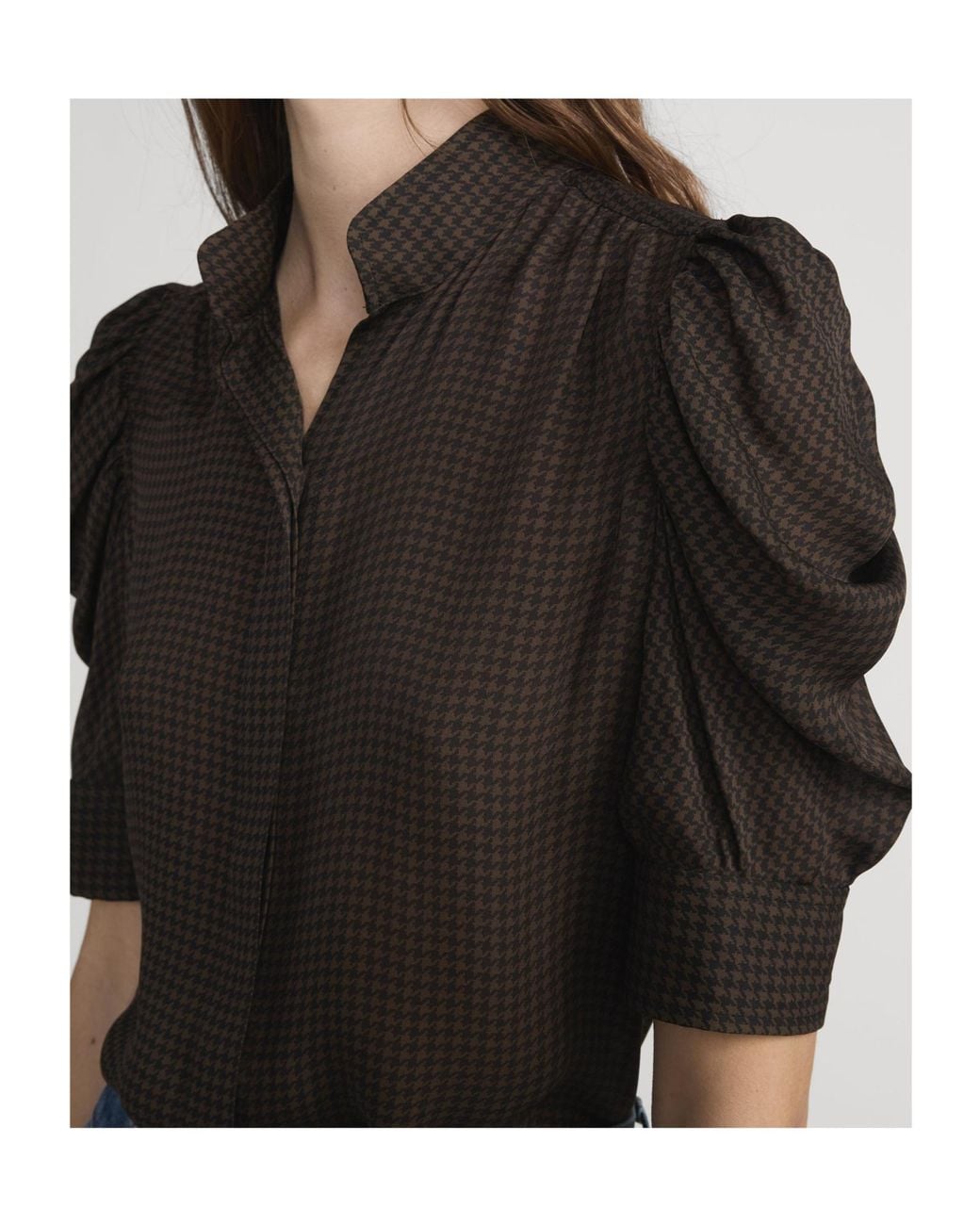 FRAME Black Houndstooth Short-Sleeved Top