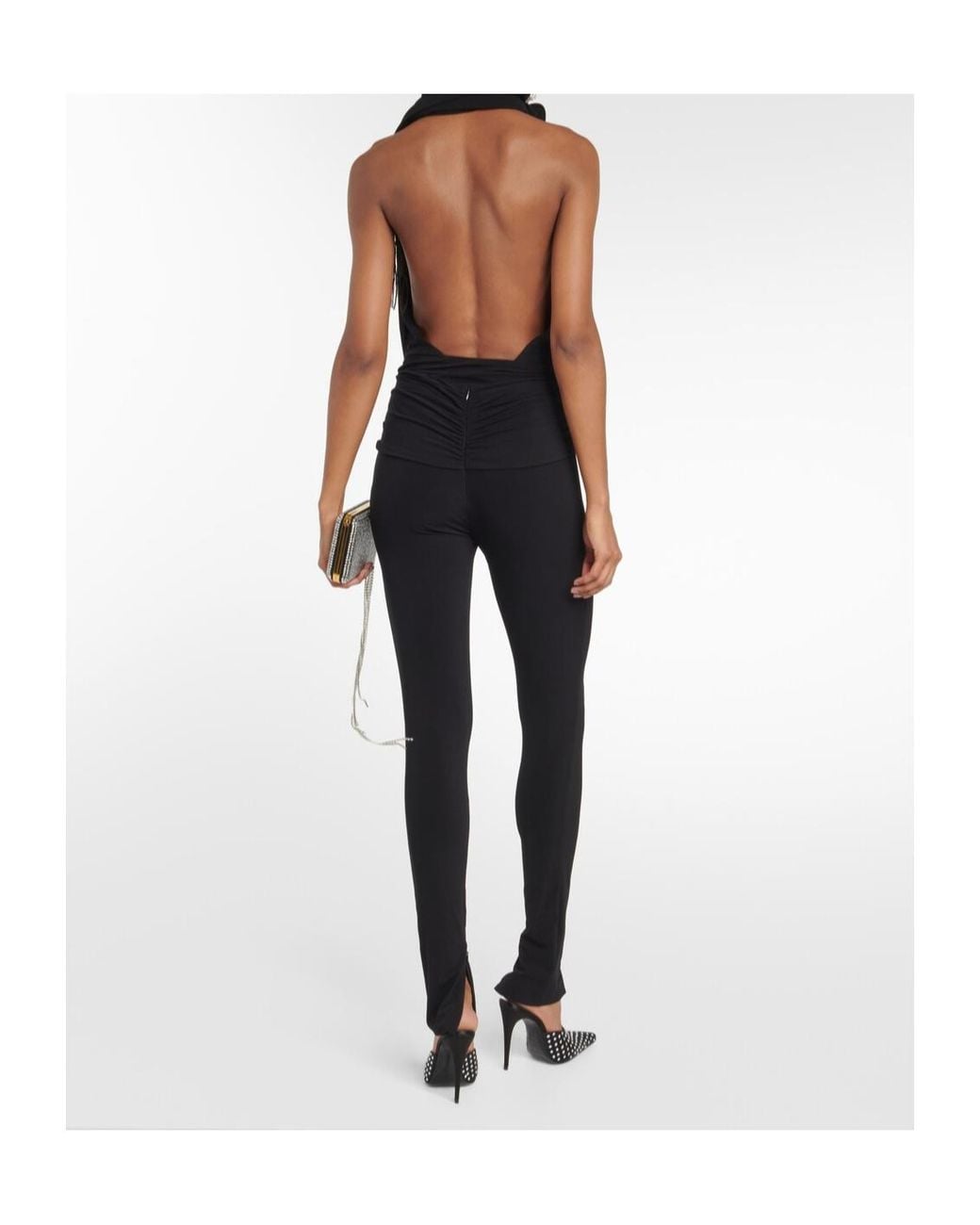 Magda Butrym Black Floral-Appliqué Jersey Slim Leggings