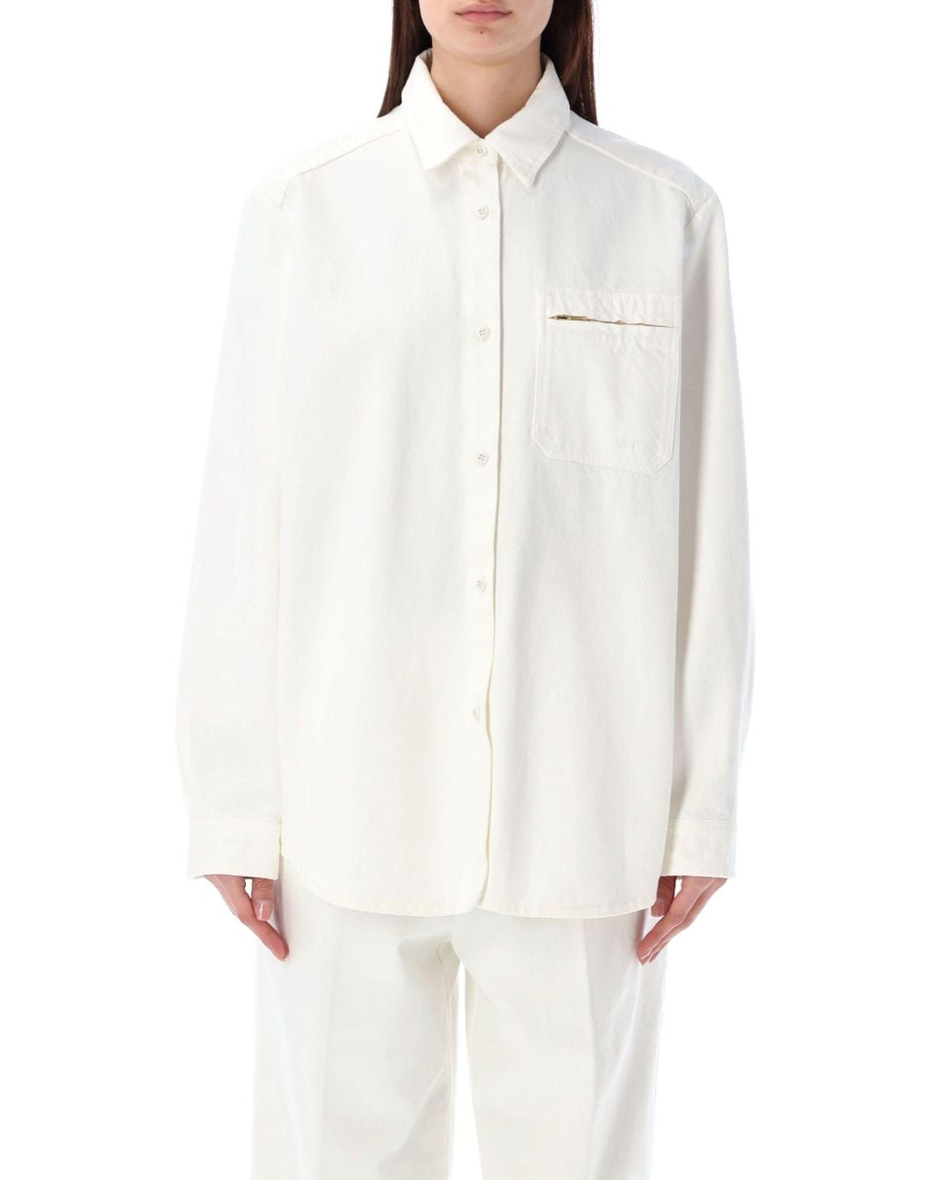 A.P.C. White Tina Long-Sleeved Denim Shirt