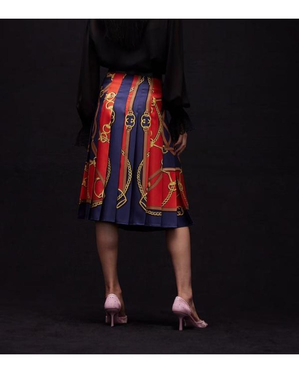 Gucci Red Printed Silk Twill Midi Skirt