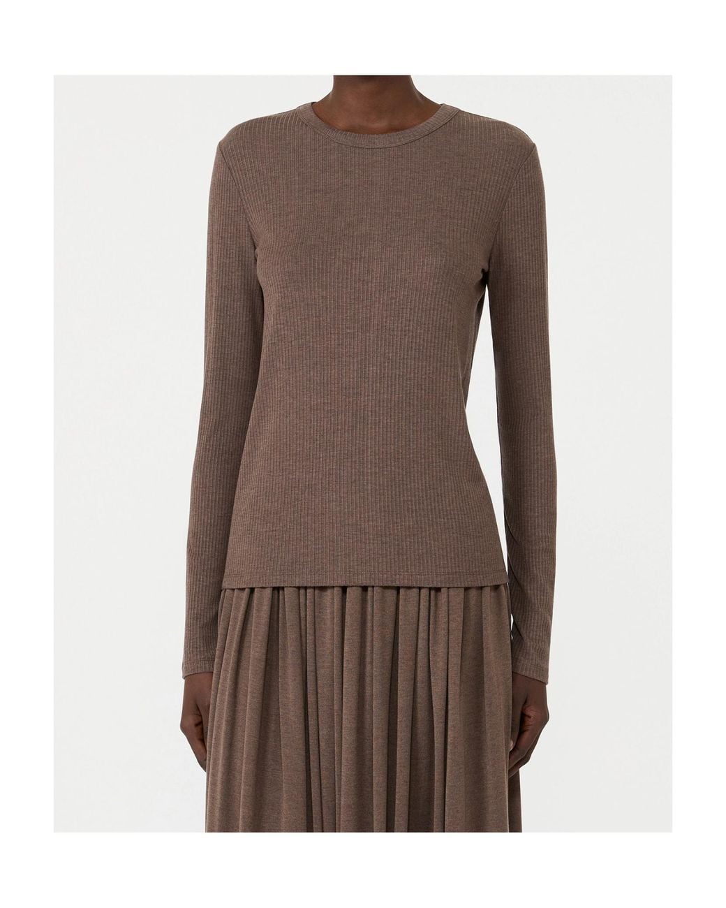 Max Mara Brown Salmone Ribbed-Knit Crewneck Top