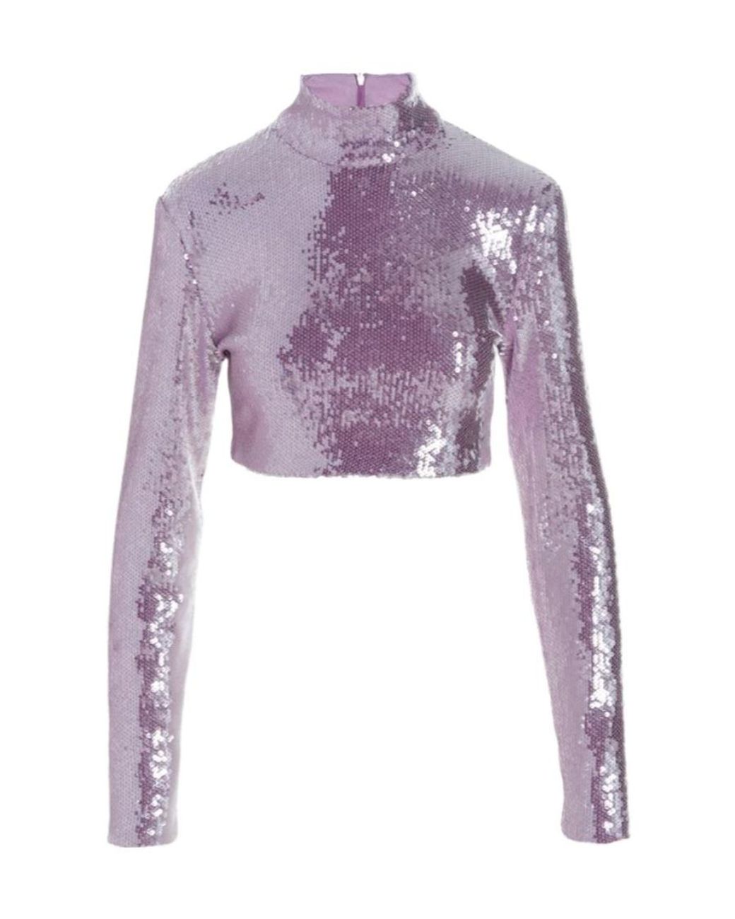 ROTATE BIRGER CHRISTENSEN Purple Sequinned High-Neck Cropped Top