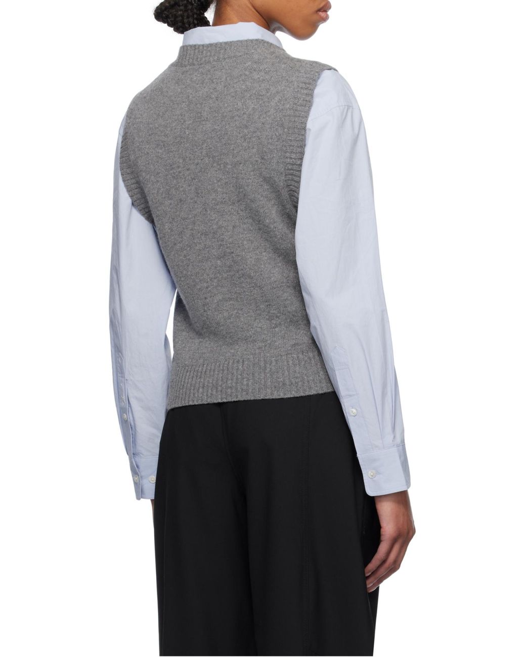 Ganni Gray Logo Intarsia Knitted Vest