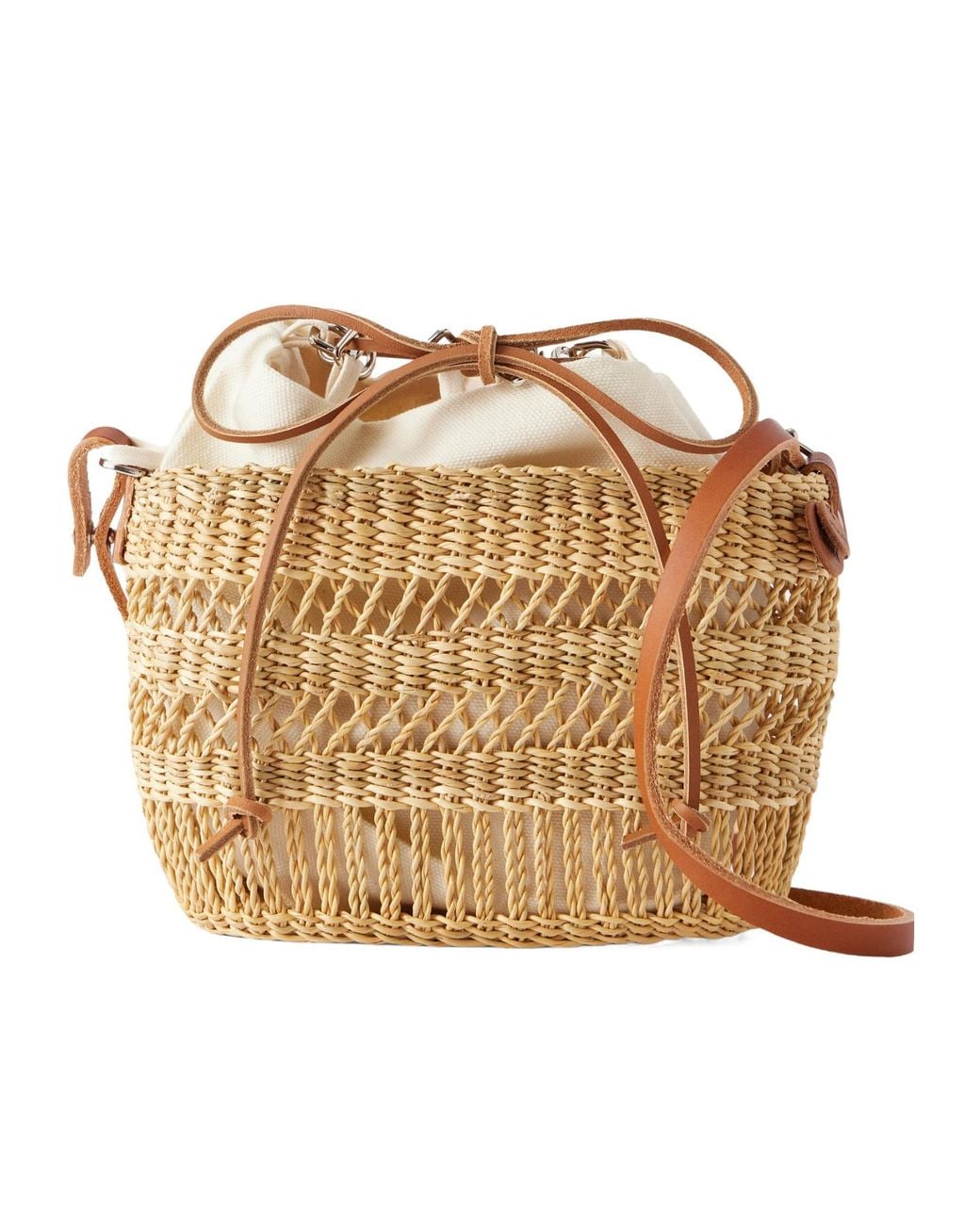 Muuñ Natural Leather-Trimmed Raffia Shoulder Bag