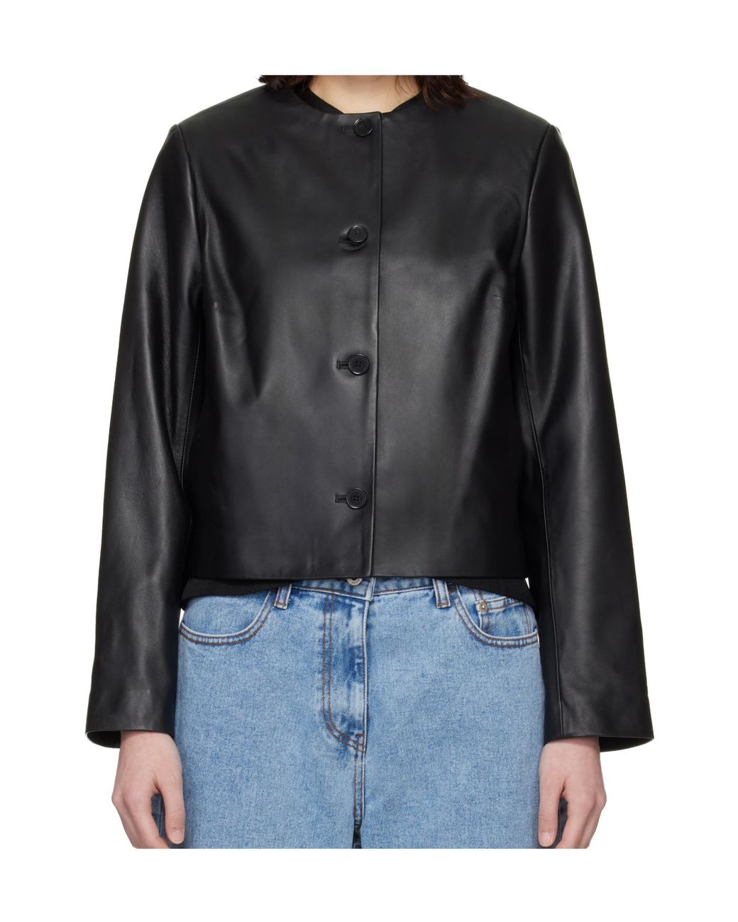 Loulou de Saison Black Raho Button Leather Jacket