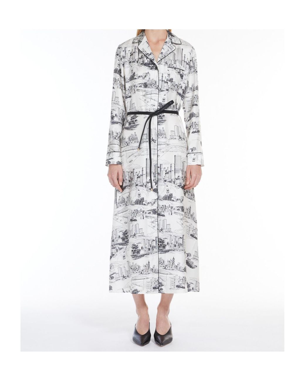 直営♪Max Mara Studio プリントシルクダスタードレス PAPPA Max Mara Studio Pappa All-Over Patterned Belted Dress in