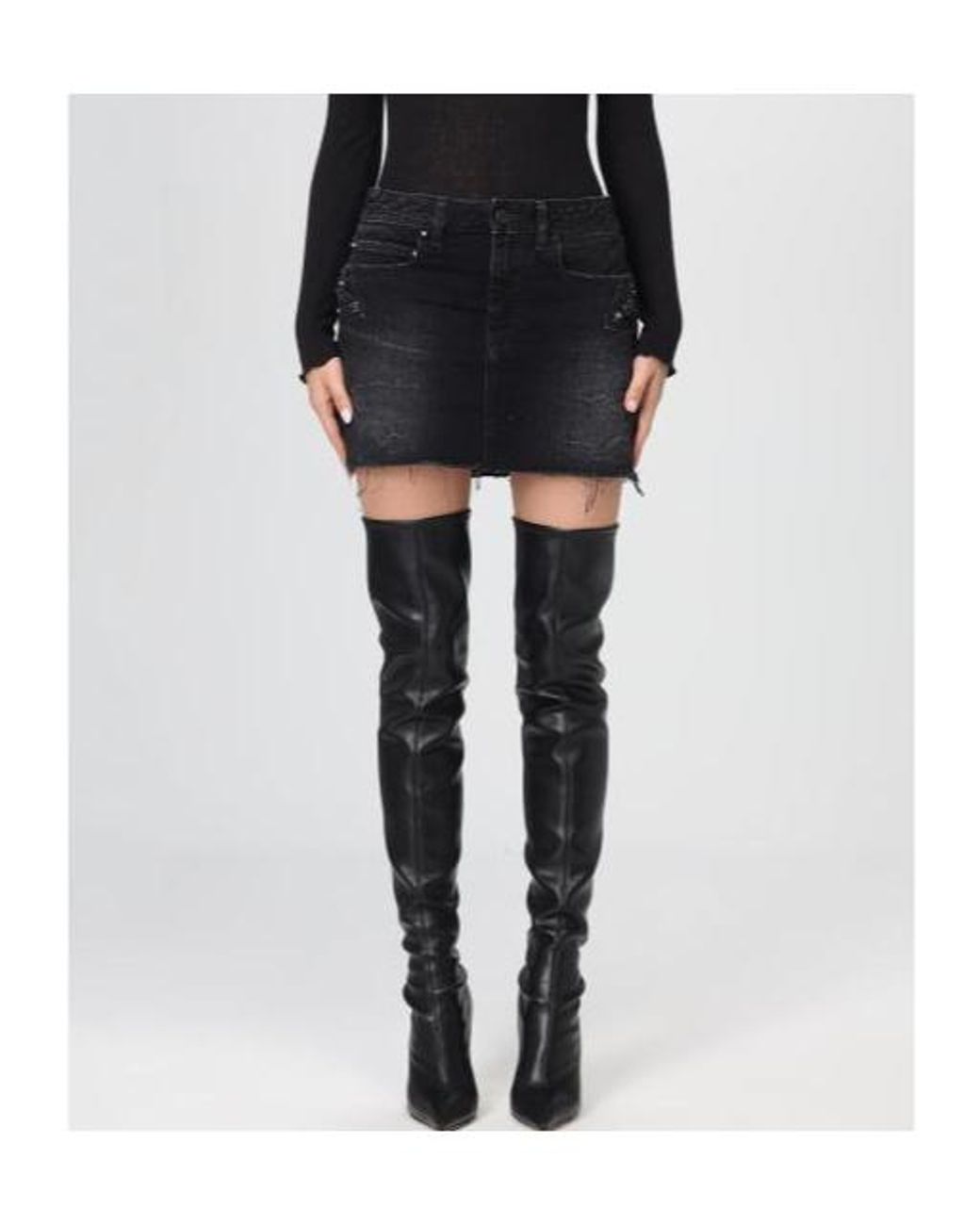 Balenciaga Black Frayed Edge Denim Mini Skirt