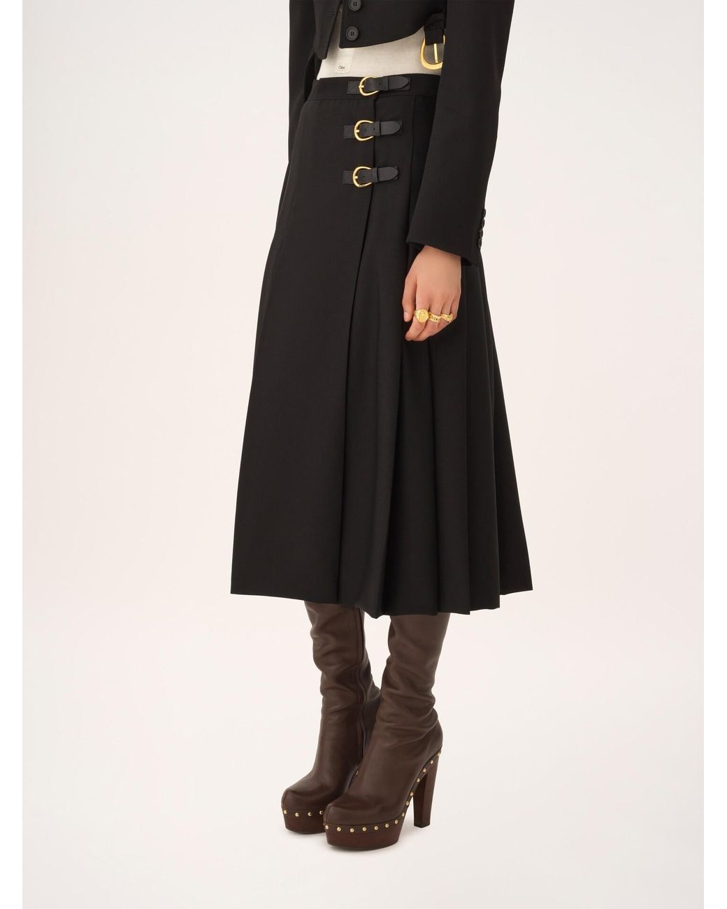 Chloé Black Pleated Midi Skirt
