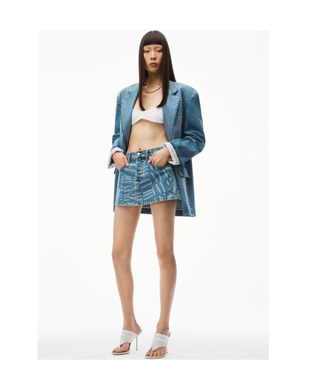 Alexander Wang Blue Logo-Print Mini Denim Skirt