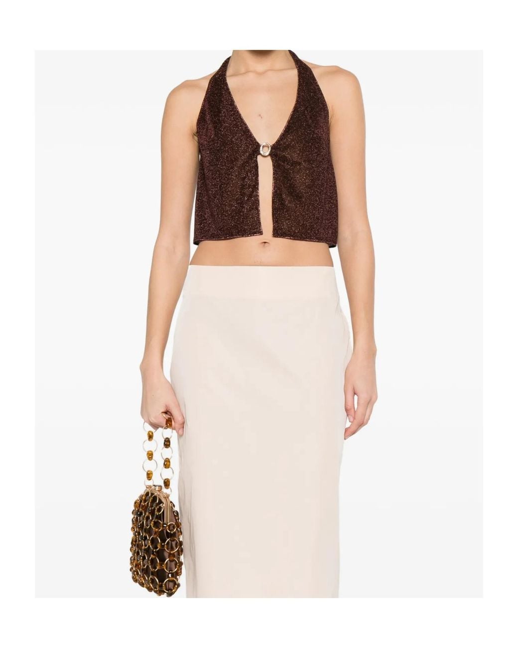 Oseree Brown Oséree Lurex Thread Top