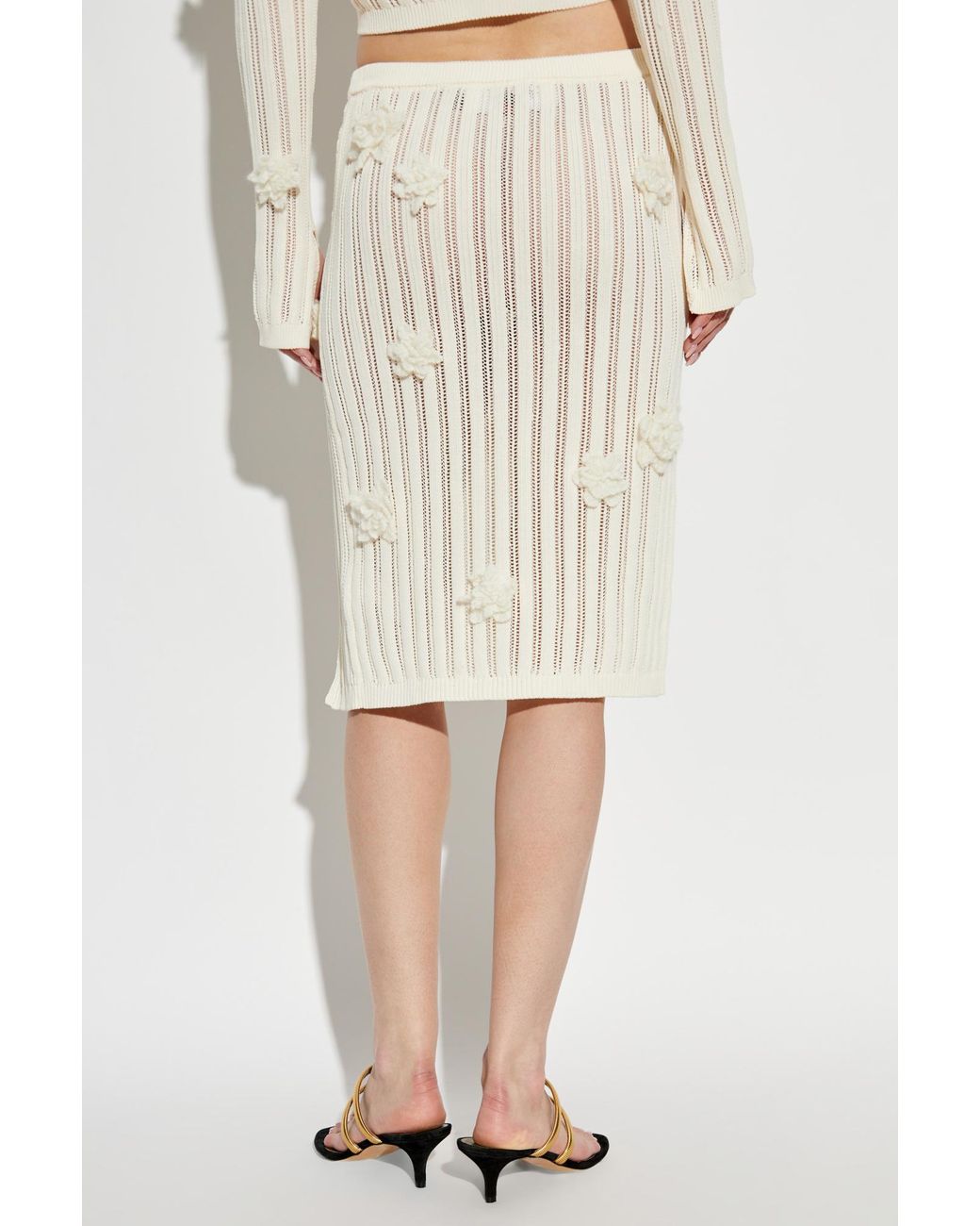 Casablanca Natural Floral Patch Side Slit Midi Skirt
