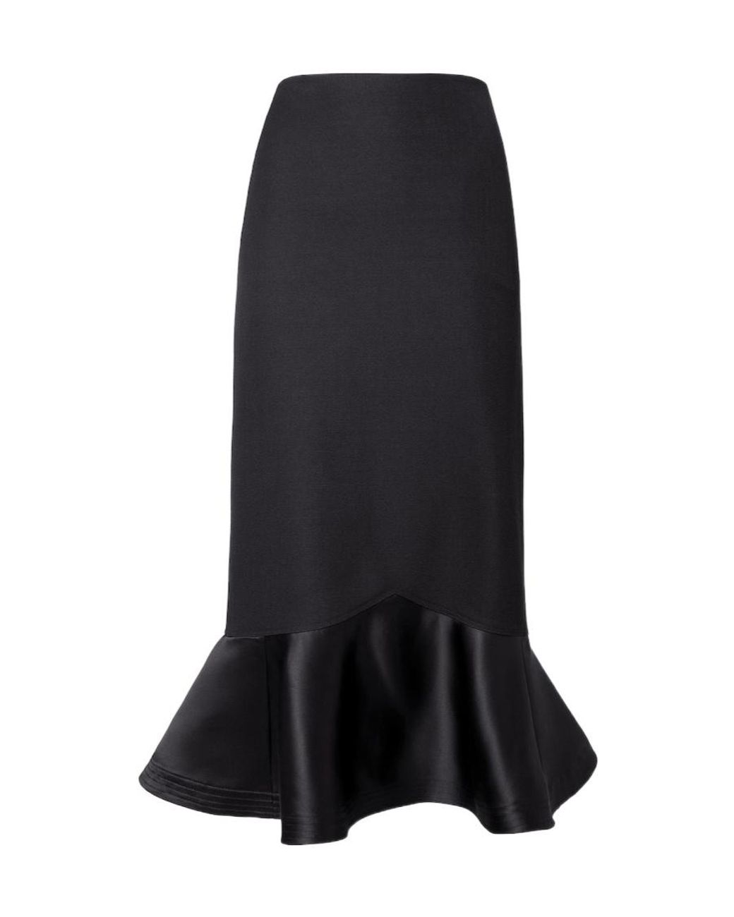 Fendi Black High Waist Peplum-Hem Midi Skirt