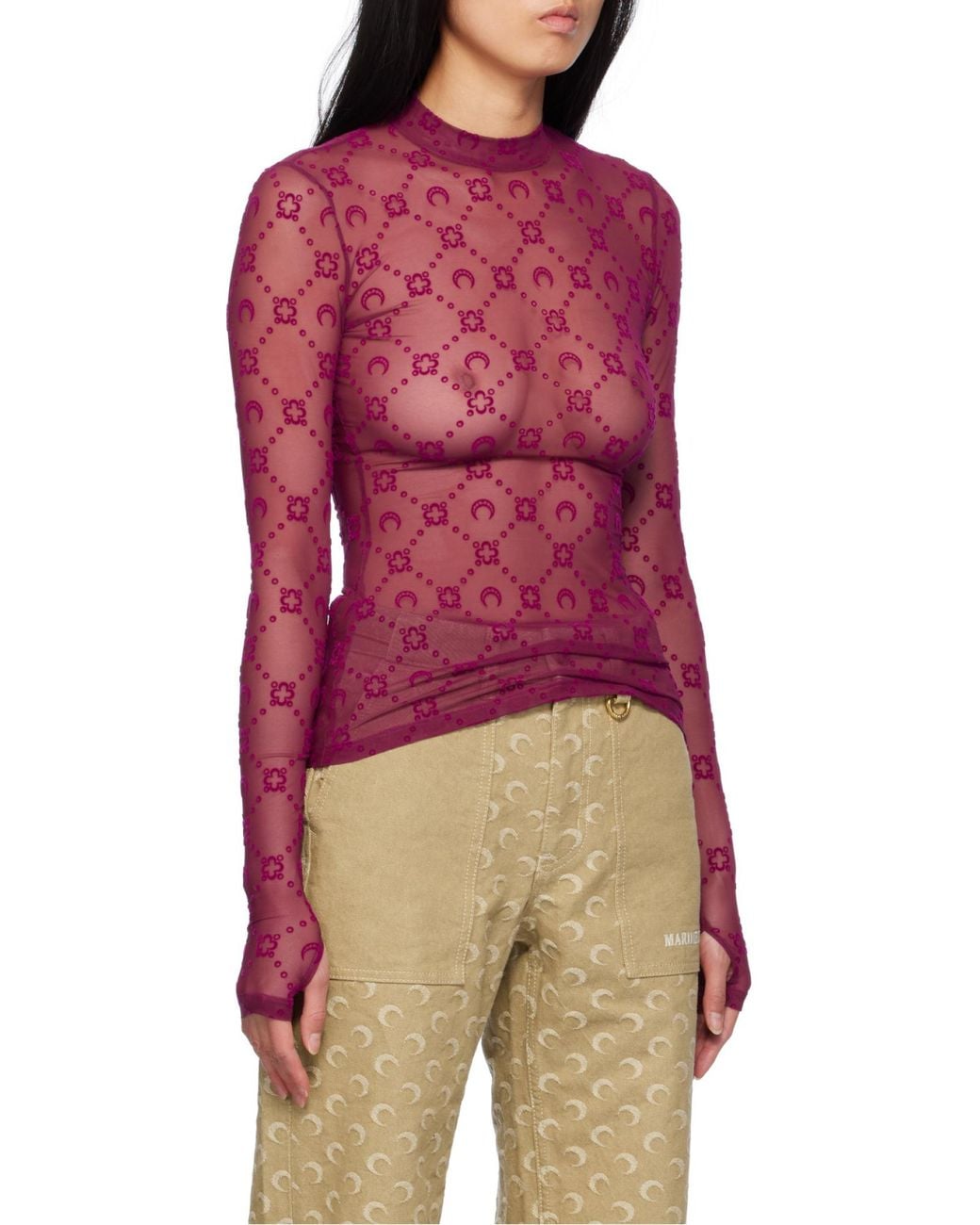 MARINE SERRE Red Second Skin Semi-Sheer Top