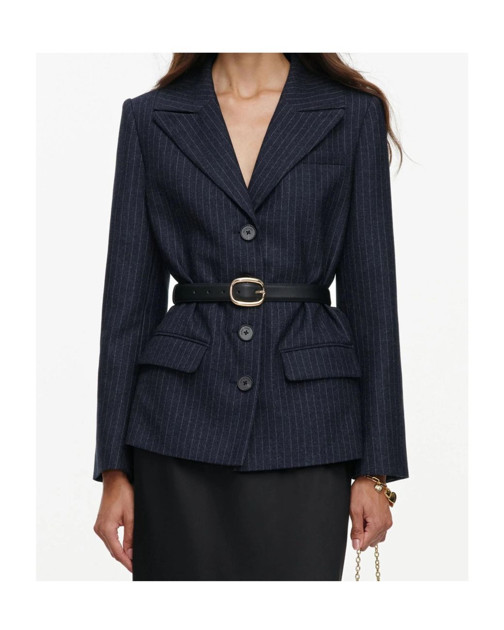 Self-Portrait Black Tailored Blazer Satin Midi Dress